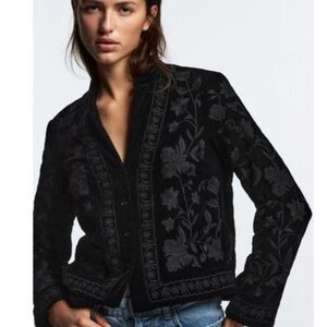 Zara black embroidered velvet jacket